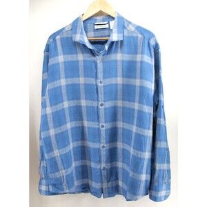 Cubavera Men's‎ Linen Button Down Shirt Size XL Striped Long Sleeve Blue